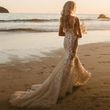 Sexy Mermaid Wedding Dresses With 3D Lace Appliques Backless Beach Sleeveless Bride Gown Zipper Train Robe De mariée