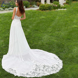 NICEB Beach Elegant Wedding Dress Women Square Neck Lace Appliques Backless Bride Gown Chiffon A Line Vestidos Para Mujer