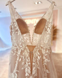 Champagne Boho Wedding Dress 2023 Lace Appliques Tulle Long Bridal Beach Wedding Gowns vestido de casamento princesa