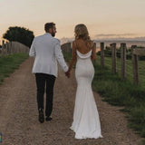 Elegant Crepe Cowl Neck Mermaid Wedding Gown For Brides Simple Backless Draped Satin Spaghetti Straps Bridal Dress 2023