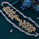 Alloy Leaf Tiara for Woman Pearls Bridal Headband Wedding Hair Accessories Handmade Girl Headpiece with Organza HP353