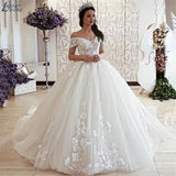 Elegant Bride Ball Gown Wedding Dress Lace Up Lace Appliqued Wedding Gown Vestido De Novia Off The Shoulder 2023