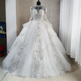 Beading Vintage Arabic Lace Wedding Dresses Long Train Appliqued Long Sleeves Ivory Bride Gowns 2023 New Muslim Princess