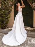 Elegant Detachable Cape Sleeves Appliques O-Neck Wedding Dress A-Line Backless Long Sweep Train Robe De Mariée Custom Made