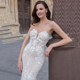 Sexy Sweetheart Wedding Dress Sleeveless Lace Appliques Mermaid Boho Backless Bride Gown Spandex Train Vestido De Novia