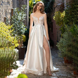 High Slit Wedding Dress Lace Appliques Cap Sleeves Vestido De Novia Backless Elegant Bridal Gown For Bride Robe De Mariée