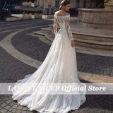 NICEB Boat Neck Lace Wedding Dress Appliques Long Sleeve Bridal Gown With Button Vestidos De Noiva Mariage Custom Made
