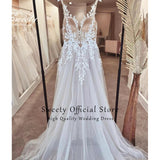 Wedding Dress Chiffon A-line Floor Length V-neck Bride Dress Appliques Sleeveless Slit A Line Button Robes De Mariée