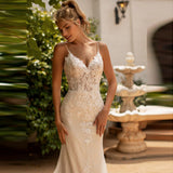 Classic Spaghetti Straps Sleeveless Mermaid Wedding Dress For Bride 2023 Lace Appliques V-Neck Backless Sexy Bridal Gown
