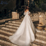 NICEB Boho Wedding Dresses Puff Sleeves Women Off Shoulder Lace Appliques Brides Ball Gown Spakly Tulle свадебное платье