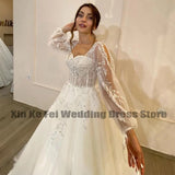 Sequins Wedding Dresses Sweetheart Appliques Grace Bridal Gowns 2023 Puff Sleeve Tulle A-Line Princess Plus Size Robe De
