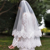 Two Layers Sequins Lace Edge Wedding Veils Custom Made