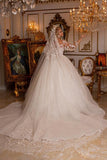 Retro Shiny Wedding Dress A-Line Sequin Lace Applique Illusion Neck Long Sleeve Sexy V-Neck Women's Bridal Dress Vestidos