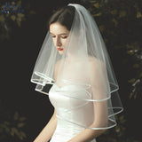 NICEB Short Wedding Veils White Ivory Wedding Accessories Short Elbow Length Veils Tulle Comb 2 Layers Bridal Veils