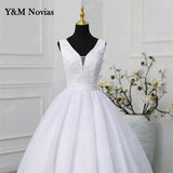 Novias Classic V Neck Sleeveless Wedding Dress 2023 Plus Size New A Line Ivory White Lace Romantic Bride Bridal Gown botton