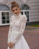O-Neck Tulle A-Line Wedding Dresses Long Puff Sleeves Princess Bridal Gowns Vestido De Noiva Plus Size