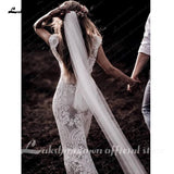 Boho Lace Behemian Mermaid Wedding Dress Robe Civil Country Bridal Gowns Sexy Backless Lace robe mariage femme