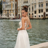 NICEB Exquisite Wedding Dress Women Lace Scoop Neck Bridal Gown Illusion Back Tulle Sweep Train Vestido De Fiesta De Boda