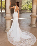 Appliques Deep V-Neck Mermaid Wedding Dresses Sleeveless Backless With Long Train 2023 Elegant Bride Gown For Women