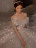 New Strapless Wedding Dress Off The Shoulder With Bow Glittery Lace Bridal Bal Gown Vestido De Noiva Plus Size Made Custom