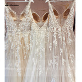 V Neck Lace Appliques Wedding Dresses Champagne Bridal Gowns A Line Wedding Gown estido de noiva praiano