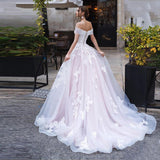 Lace Appliqué Ball Gown Backless Lace Up Off The Shoulder Wedding Dress Court Train Robe De Mariée Custom Made For Women