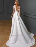 Sale O-Neck Satin Illusion Wedding Dresses Sleeveless Princess Long Bridal Gowns Vestido De Novia