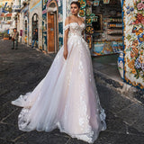 NICEB Gorgeous Wedding Dresses Off Shoulder Lace Sweetheart Appliques Bride Gown Backless A-Line Tulle Vestidos De Novia