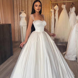Dress Elegant Ladies Sweetheart Satin Wedding Dress Thin Double Strap Bridal Dress Floor Length 2023 Robe De Mariée فستان