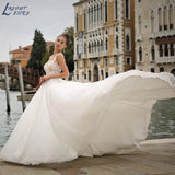 NICEB Exquisite Wedding Dress Women Lace Scoop Neck Bridal Gown Illusion Back Tulle Sweep Train Vestido De Fiesta De Boda