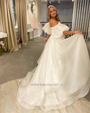Sweetheart Wedding Dresses Off the Shoulder Long Puff Sleeves Sweep Train Bridal Gowns Vestido Novia