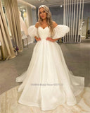 Sweetheart Wedding Dresses Off the Shoulder Long Puff Sleeves Sweep Train Bridal Gowns Vestido Novia