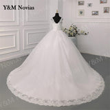 Novias Fashion Simple White Ivory Wedding Dresses Plus Size Diamond sequin Beading Lace Edge Train Dresses For Brides Gowns