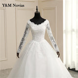 White Ivory Ball Gown Full Sleeve Vintage Wedding Dress 2023 Elegant LongLace Embroidery Appliques vestido De Noiva Bridal