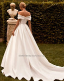 Sweetheart Neck A-Line Wedding Dresses Off the Shoulder Sleeveless Sweep Train Bridal Gowns