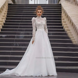 O-Neck Tulle A-Line Wedding Dresses Long Puff Sleeves Princess Bridal Gowns Vestido De Noiva Plus Size