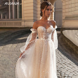 Sweetheart Off The Shoulder Wedding Dress For Women 2023 Long Sleeves Illusion Lace Appliques A-Line Simple Bridal Gown