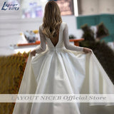 NICEB Deep V Neck Shiny Wedding Dresses With Pockets Satin Sweep Train Wedding Gown Glitter Long Sleeve 2023 Bridal Party