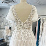 Lace V-Neck Boho Wedding Dress with Sleeves vestidos de fiesta A Line Tulle Beach Wedding Gowns 2023 Hochzeit