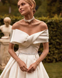 Sweetheart Neck A-Line Wedding Dresses Off the Shoulder Sleeveless Sweep Train Bridal Gowns