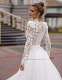 O-Neck Tulle A-Line Wedding Dresses Long Puff Sleeves Princess Bridal Gowns Vestido De Noiva Plus Size