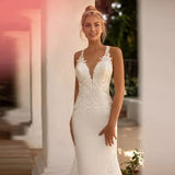 V-Neck Sleeveless Boho Mermaid Wedding Dress For Women 2023 Lace Appliques Open Back Floor Length Bridal Gown Custom Made