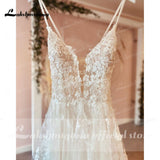 Straps Beach Lace Wedding Dresses Appliques Lace A-Line White Bride Dress Princess Wedding Gown Backless Robe de marie