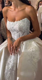 Modest Wedding Dress Ball Gown Strapless White Satin Long Wedding Dresses Brides Dress Bridal Gowns With Gloves HZ1214