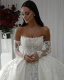 Modest Wedding Dress Ball Gown Strapless White Satin Long Wedding Dresses Brides Dress Bridal Gowns With Gloves HZ1214