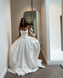 Simple Wedding Dress Ball Gown Strapless Satin White Wedding Dresses Bridal Gowns HZ1214