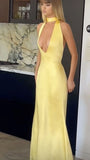 Classy Sheath V Neck Yellow Satin Prom Dresses Formal Summer Wedding Guest Dresses Wedding Guest Outfit HZ1214