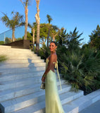 Sexy A line One Shoulder Yellow Backless Long Prom Dresses Formal Summer Wedding Guest Dresses Wedding Guest Outfit HZ1214
