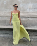 Modest A line Spaghetti Straps Green Prom Dresses Formal Summer Spring Slit Wedding Guest Dresses Wedding Guest Outfit HZ1214
