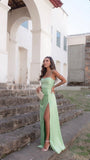 Modest Sheath Spaghetti Straps Mint Green Slit Prom Dresses Formal Summer Spring Wedding Guest Dresses Wedding Guest Outfit HZ1214